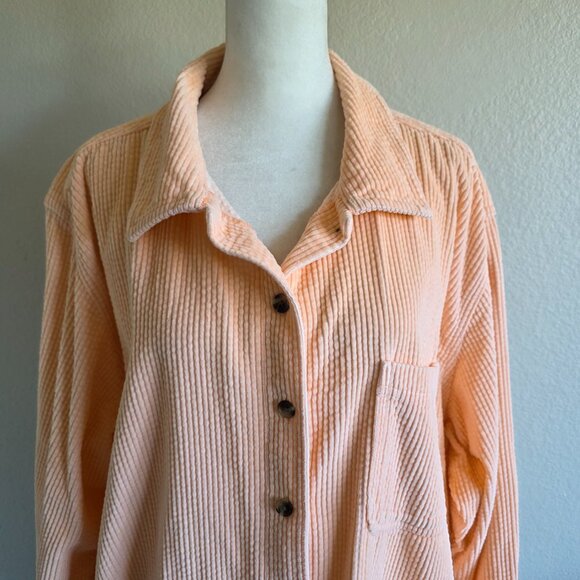 LL Bean Shirt Jacket Womens 2X Corduroy Deep Peach Button Front Pocket Shacket - Picture 2 of 9